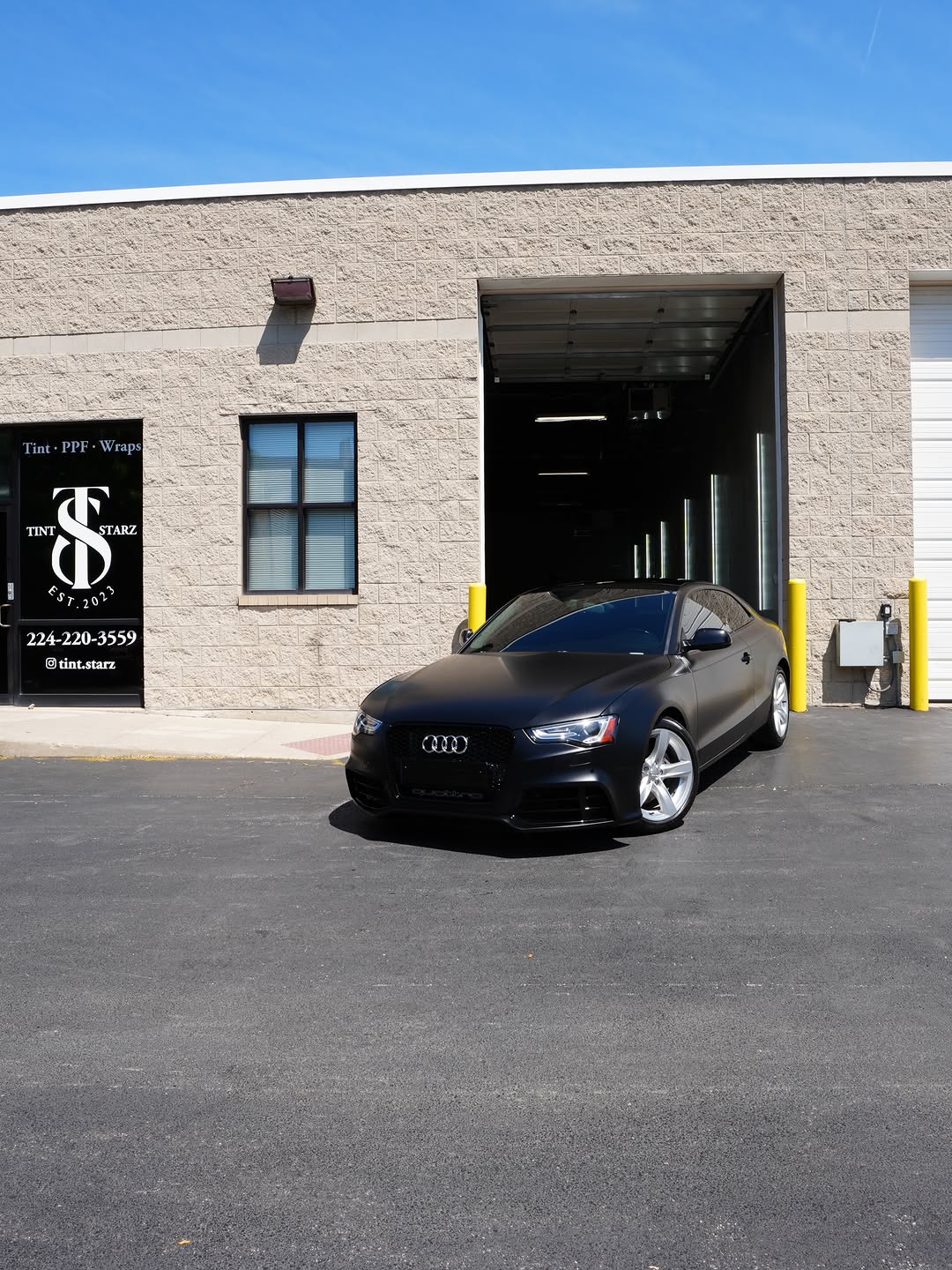 Audi S5 satin black wrap and tint